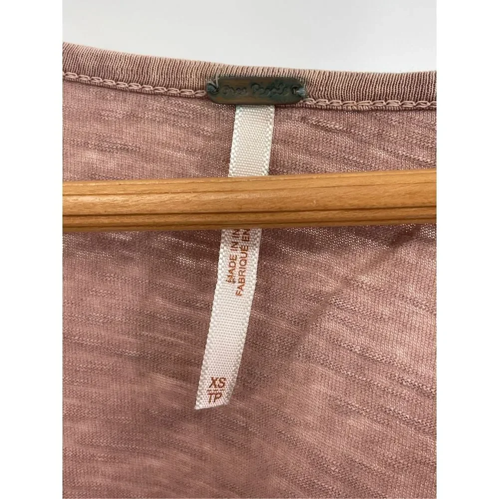 Free People Top Crop Women XS Pink‎ Mauve Embroidered V Neck Bohemian Flutter